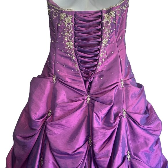 Strapless Purple Satin Corset Ball Gown Pageant Quinceanera Sweet 16 Prom Dress - Picture 6 of 16